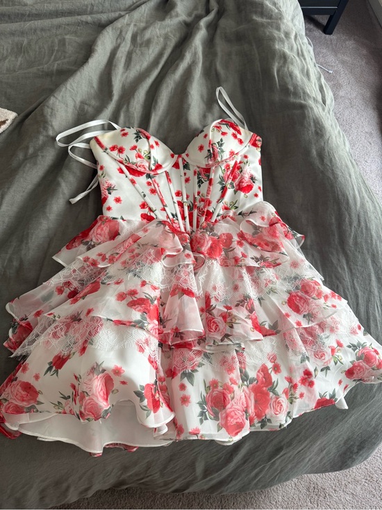 Jovani Dresses & Skirts - Jovani One of Kind Sample - White Floral Ruffle Party Dress with Pink Roses